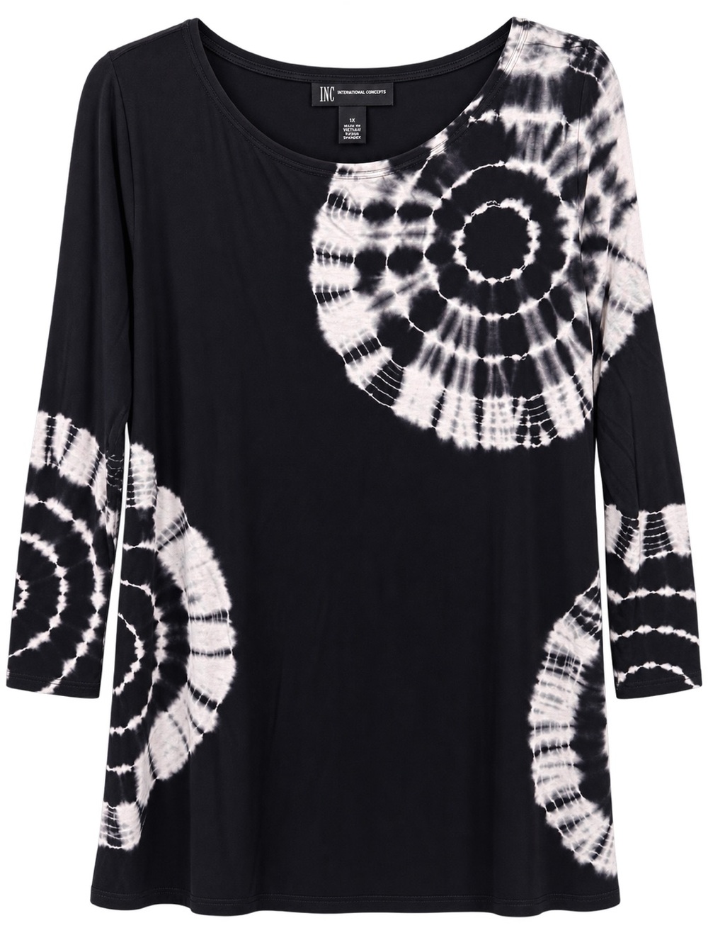 INC.International Concepts Size 1 X Black & White Tie-Dye 3/4 Sleeve Top NWOT